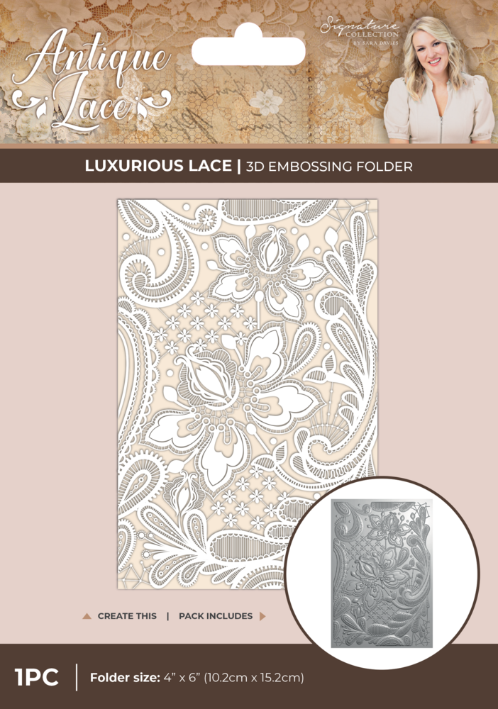 Crafter's Companion Antique Lace 6x4 Inch 3D Embossing Folder Lace Panel (SS-AL-3D-EF4-LUXLA)