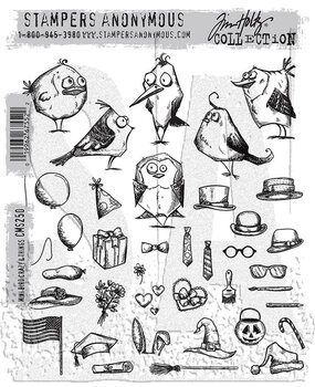 Stampers Anonymous Mini Bird Crazy & Things Tim Holtz Cling Stamps (CMS250)