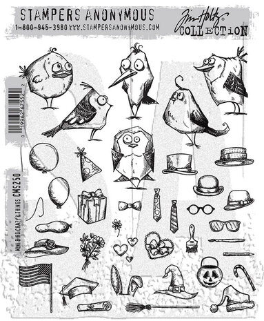Stampers Anonymous Mini Bird Crazy & Things Tim Holtz Cling Stamps (CMS250)