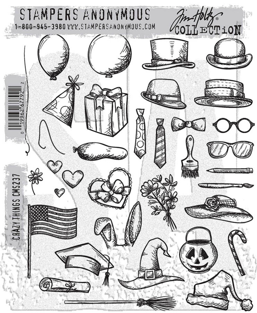 Stampers Anonymous Crazy Things Tim Holtz Cling Stamps (CMS237)