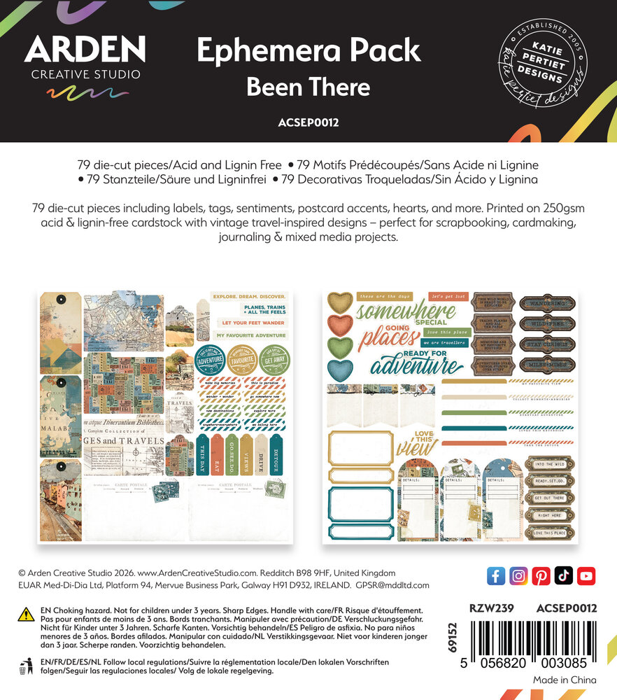 Arden Creative Studio Been There Ephemera Pack (79pcs) by Katie Pertiet (ACSEP0012) Arden Creative Studio Been There Ephemera Pack (79pcs) by Katie Pertiet (ACSEP0012)
