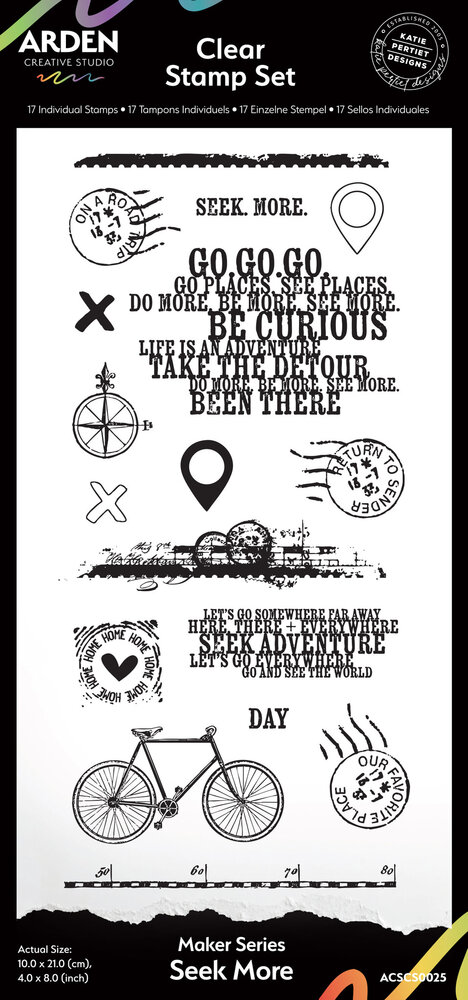 Arden Creative Studio Maker Series 4x8 Inch Clear Stamp Set Seek More by Katie Pertiet (ACSCS0025) Arden Creative Studio Maker Series 4x8 Inch Clear Stamp Set Seek More by Katie Pertiet (ACSCS0025)