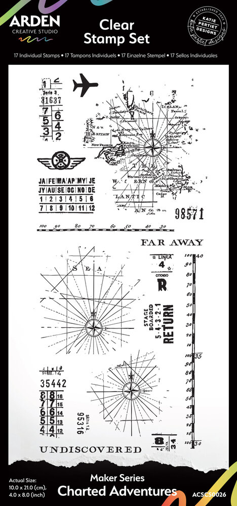 Arden Creative Studio Maker Series 4x8 Inch Clear Stamp Set Charted Adventures by Katie Pertiet (ACSCS0026) Arden Creative Studio Maker Series 4x8 Inch Clear Stamp Set Charted Adventures by Katie Pertiet (ACSCS0026)