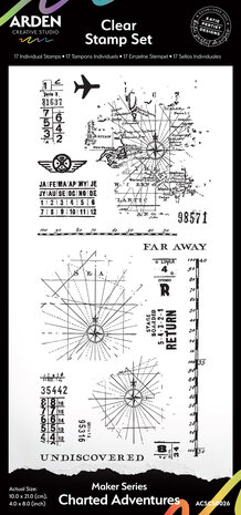 Arden Creative Studio Maker Series 4x8 Inch Clear Stamp Set Charted Adventures by Katie Pertiet (ACSCS0026) Arden Creative Studio Maker Series 4x8 Inch Clear Stamp Set Charted Adventures by Katie Pertiet (ACSCS0026)