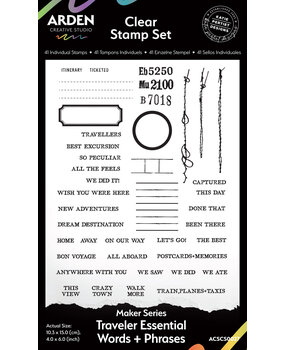 Arden Creative Studio Maker Series 4x6 Inch Clear Stamp Set Traveler Essential Words+Phrases by Katie Pertiet (ACSCS0027)