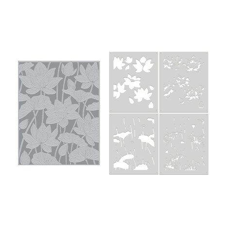 Hero Arts Tranquil Garden LetterPress + Foil Plate & Stencil Bundle Lotus Field (WB1196)