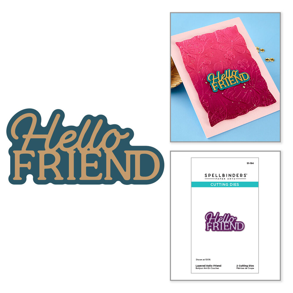 Spellbinders Essentially Yours Sentiments Etched Dies Layered Hello Friend (S1-184)