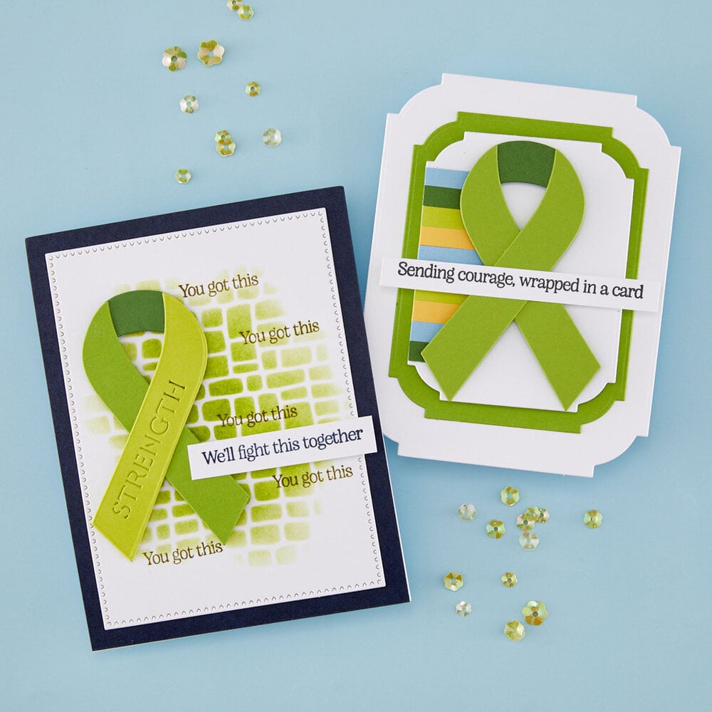 Spellbinders We All Have Baggage Stamp & Die Set Awareness Ribbon and Sentiments by Sheri Ballantyne (SDS-216)