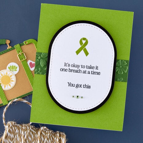 Spellbinders We All Have Baggage Stamp & Die Set Awareness Ribbon and Sentiments by Sheri Ballantyne (SDS-216)