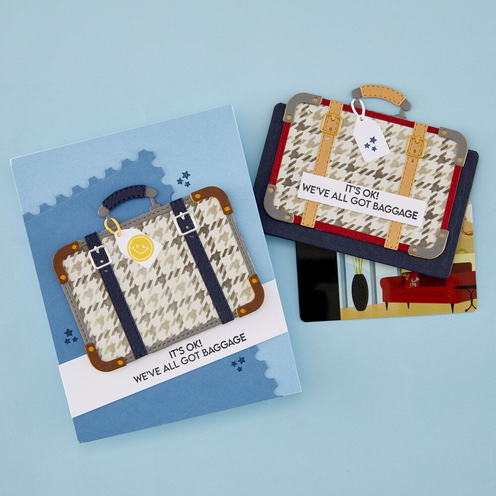 Spellbinders We All Have Baggage Stamp & Die Set Retro Suitcase and Sentiments by Sheri Ballantyne (SDS-221)