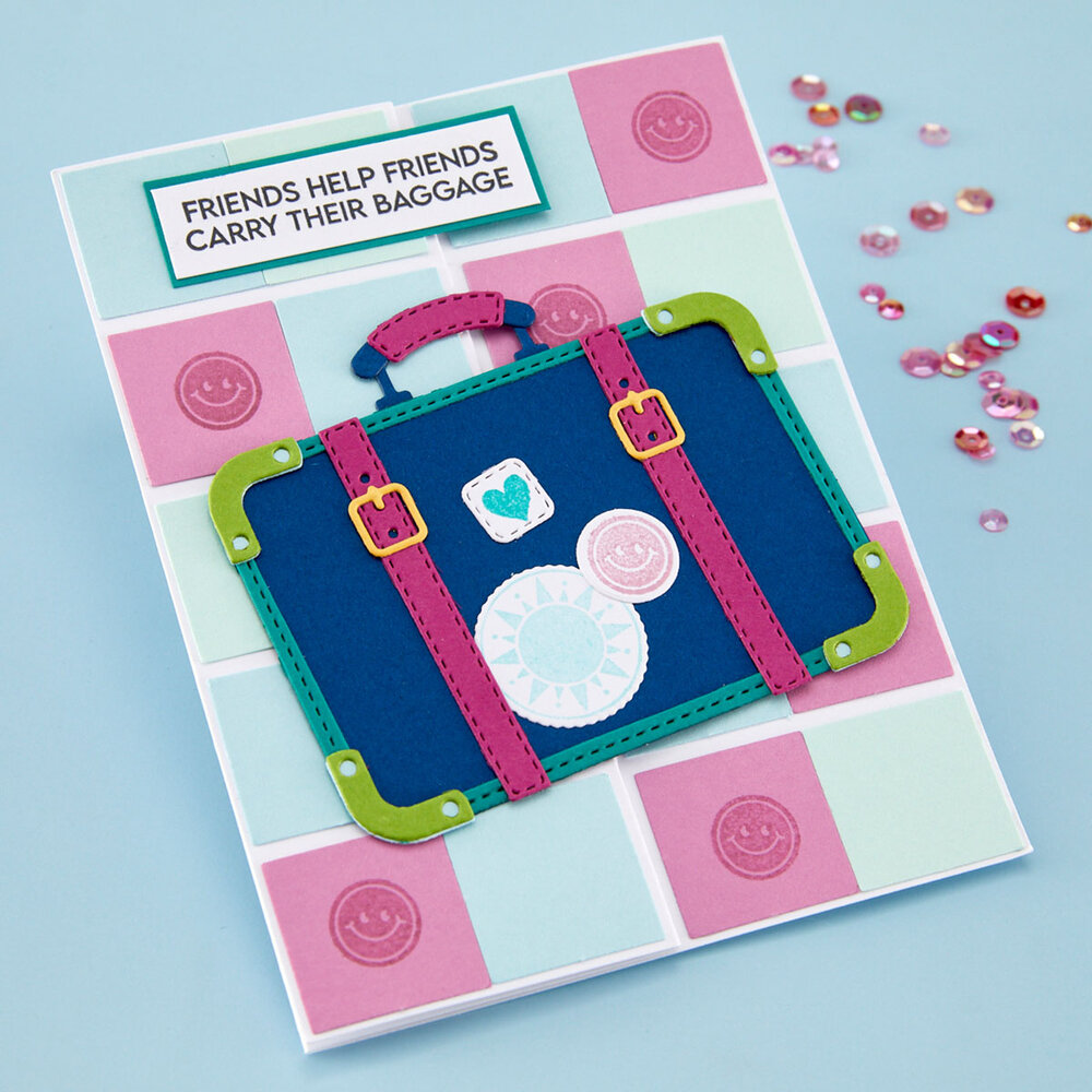 Spellbinders We All Have Baggage Stamp & Die Set Retro Suitcase and Sentiments by Sheri Ballantyne (SDS-221)