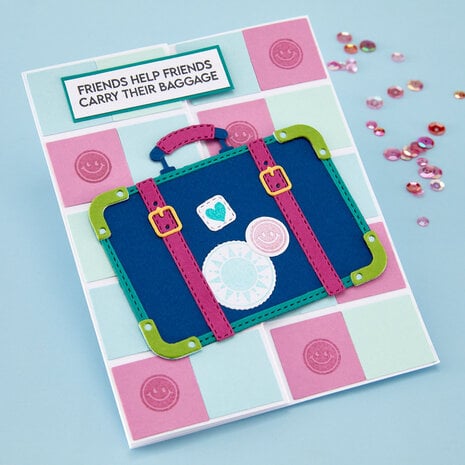 Spellbinders We All Have Baggage Stamp & Die Set Retro Suitcase and Sentiments by Sheri Ballantyne (SDS-221)