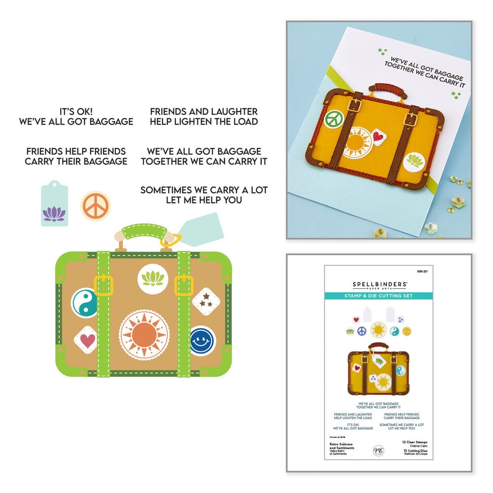 Spellbinders We All Have Baggage Stamp & Die Set Retro Suitcase and Sentiments by Sheri Ballantyne (SDS-221)