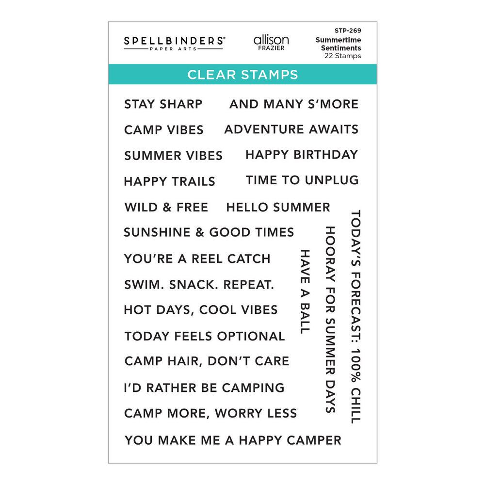 Spellbinders Summer Camp Clear Stamp Set Summertime Sentiments by Allison Frazier (STP-269)