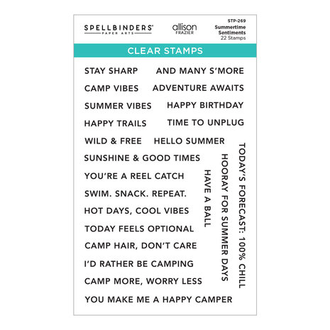 Spellbinders Summer Camp Clear Stamp Set Summertime Sentiments by Allison Frazier (STP-269)