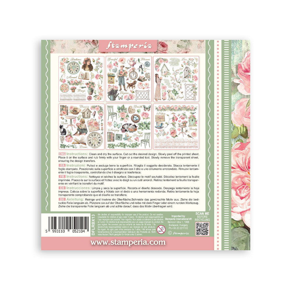 Stamperia House of Roses Rub-On 15,5x15,5cm Assortment (6pcs) (DFLRBX13)