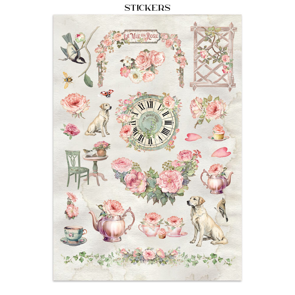 Stamperia House of Roses Junk Journal Stickers, Backgrounds, Cut-Outs (SBJK19)