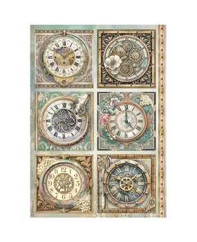 Stamperia Gardens of Time A4 Rice Paper 6 Clocks (6pcs) by Antonis Tzanidakis (DFSA41111)