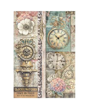 Stamperia Gardens of Time A4 Rice Paper Clocks Time is Free (6pcs) by Antonis Tzanidakis (DFSA41112)