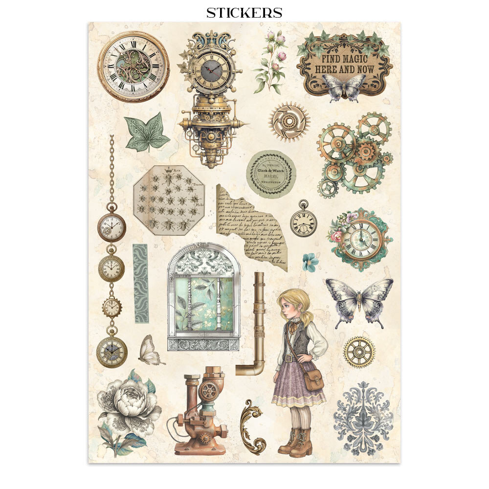 Stamperia Gardens of Time Junk Journal Stickers, Backgrounds, Cut-Outs by Antonis Tzanidakis (SBJK17)