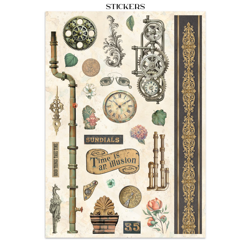 Stamperia Gardens of Time Junk Journal Stickers, Backgrounds, Cut-Outs by Antonis Tzanidakis (SBJK17)