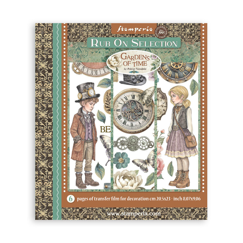 Stamperia Gardens of Time Rub-On 20,5x23cm Assortment (6pcs) by Antonis Tzanidakis (DFLRBXG04)