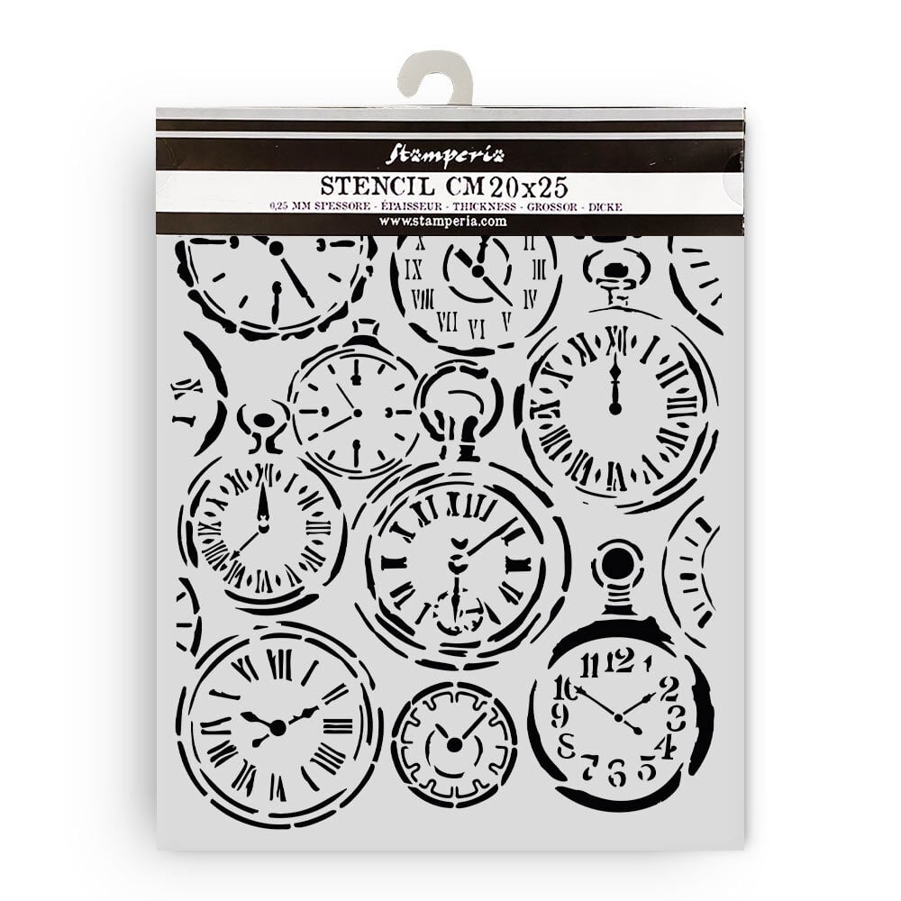 Stamperia Gardens of Time Thick Stencil 20x25cm Mixed Clocks by Antonis Tzanidakis (KSTD203)