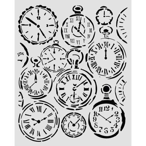 Stamperia Gardens of Time Thick Stencil 20x25cm Mixed Clocks by Antonis Tzanidakis (KSTD203)