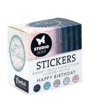 Studio Light Happy Birthday ø30mm Round Stickers on Roll (100pcs) (SL-ES-STIC30)
