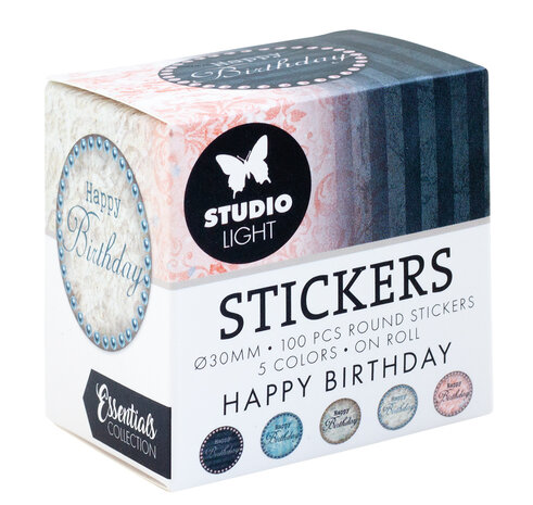 Studio Light Happy Birthday ø30mm Round Stickers on Roll (100pcs) (SL-ES-STIC30)