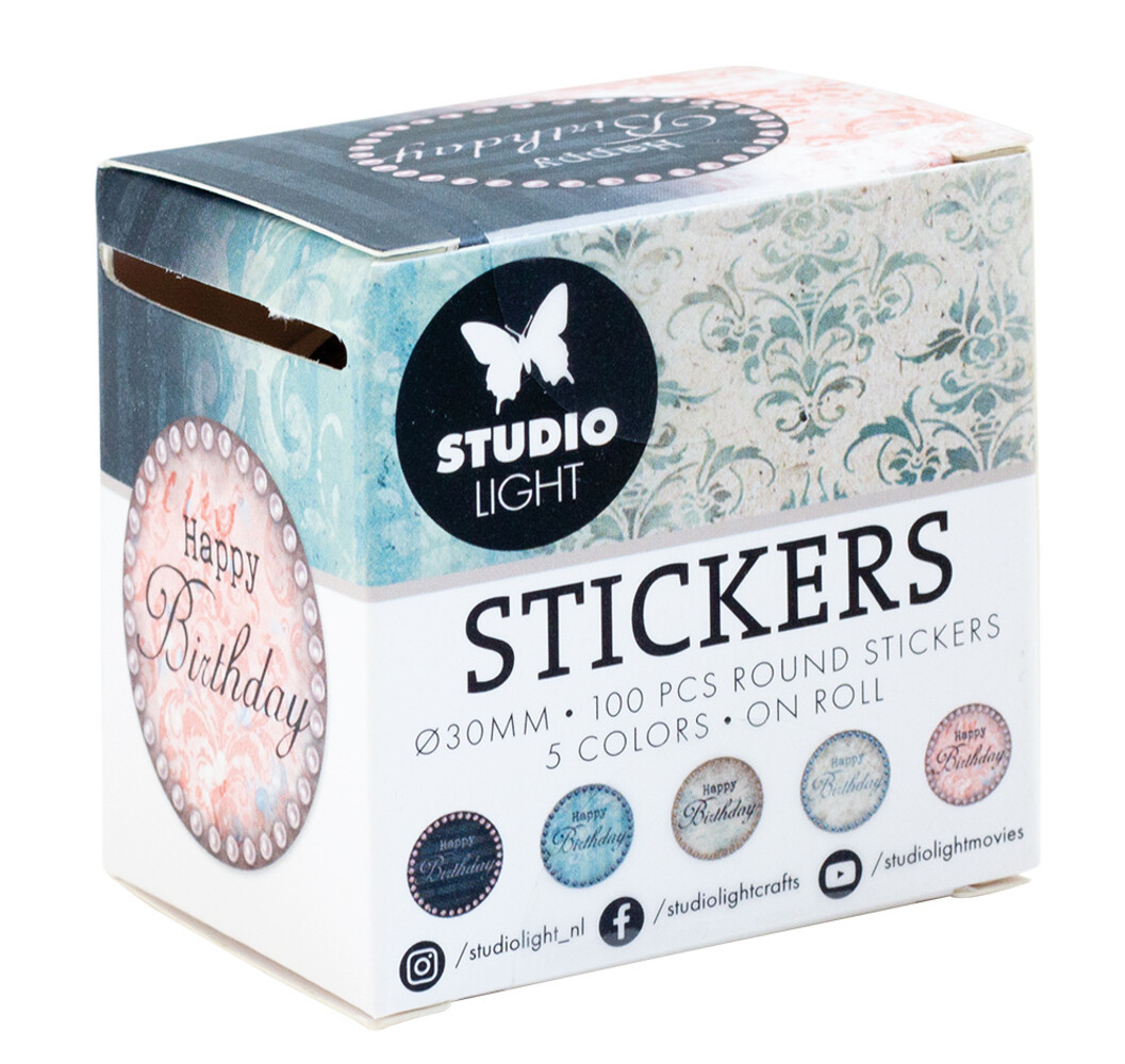Studio Light Happy Birthday ø30mm Round Stickers on Roll (100pcs) (SL-ES-STIC30)
