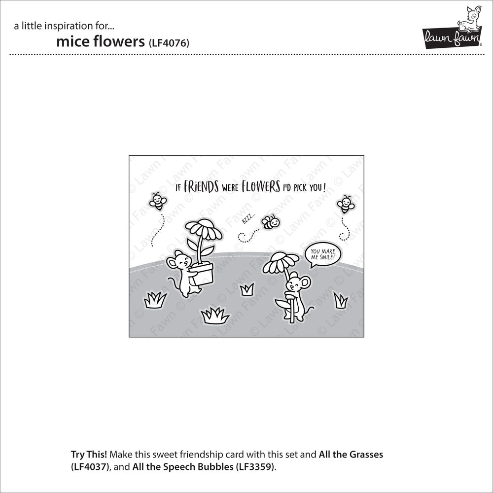Lawn Fawn Mice Flowers Clear Stamps (LF4076)