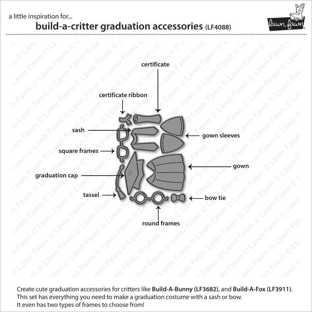 Lawn Fawn Build-A-Critter Graduation Accessories Stand-Alone Lawn Cuts Dies (LF4088)