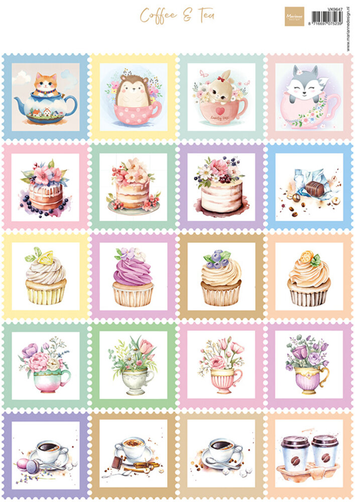 Marianne Design Decoupage Sheet A4 Stamps Coffee & Tea (VK9647)