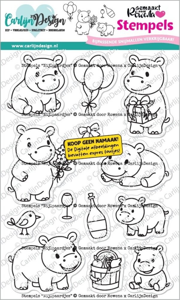 CarlijnDesign Clear Stamps Nijlpaardjes by Gemaakt door Rowena (CDST-0173)