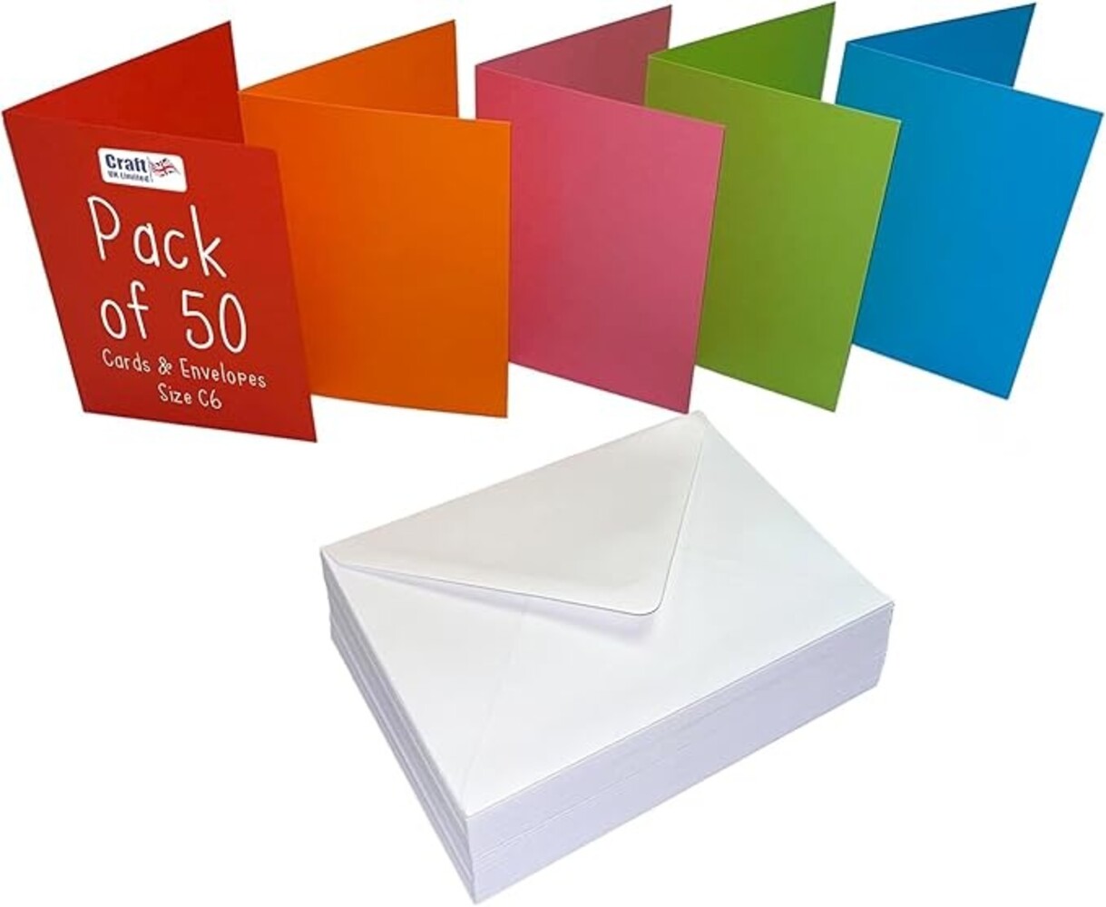 Craft UK Card and Envelopes C6 Mixed Colours w/ White Envelopes (CUK2483)
