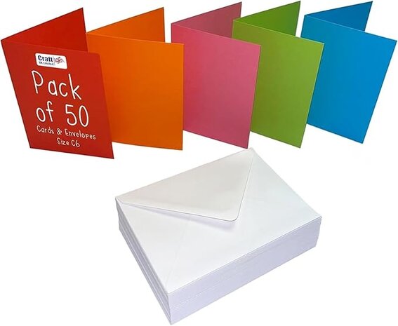 Craft UK Card and Envelopes C6 Mixed Colours w/ White Envelopes (CUK2483)