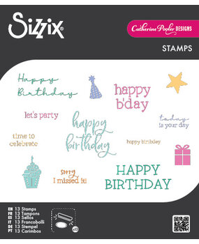 Sizzix Clear Stamps Print & Pattern Birthday Sentiments (13pcs) by Catherine Pooler (667111)