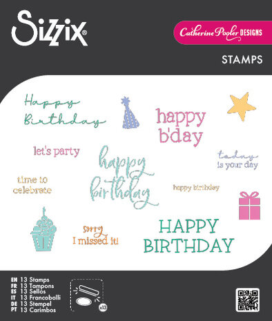 Sizzix Clear Stamps Print & Pattern Birthday Sentiments (13pcs) by Catherine Pooler (667111)
