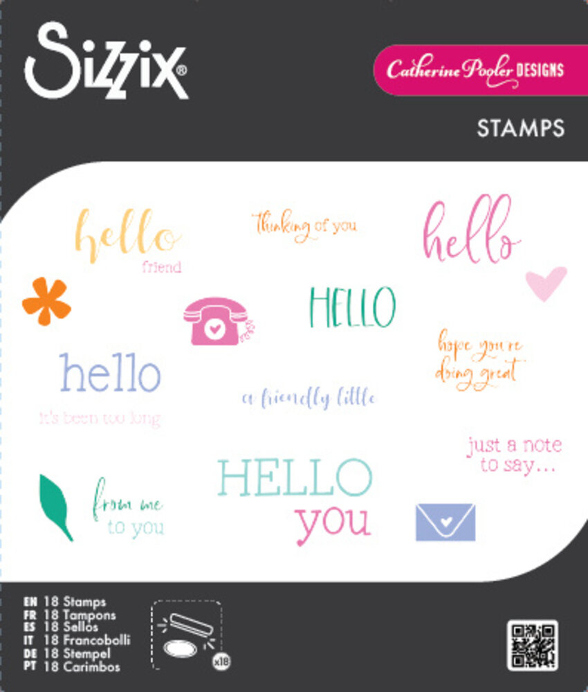 Sizzix Clear Stamps Print & Pattern Hello Sentiments (18pcs) by Catherine Pooler (667112)