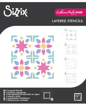 Sizzix Mini Layered Stencils Print & Pattern Patchework Tile (4pcs) by Catherine Pooler (667119)