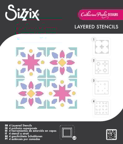 Sizzix Mini Layered Stencils Print & Pattern Patchework Tile (4pcs) by Catherine Pooler (667119)