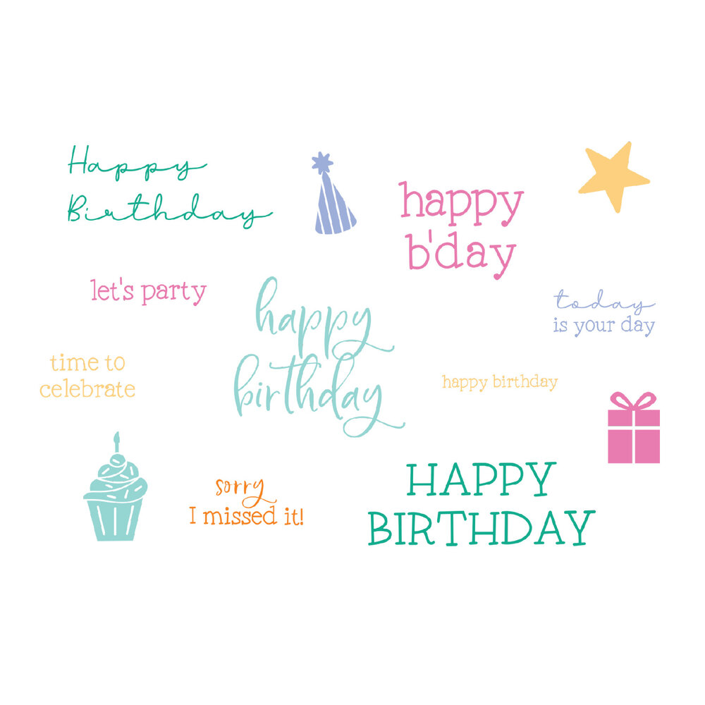 Sizzix Clear Stamps Print & Pattern Birthday Sentiments (13pcs) by Catherine Pooler (667111)