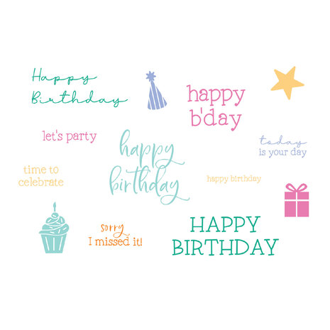 Sizzix Clear Stamps Print & Pattern Birthday Sentiments (13pcs) by Catherine Pooler (667111)