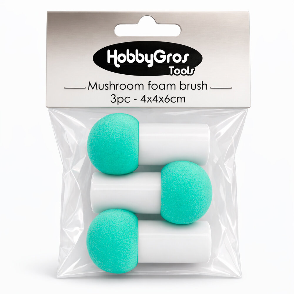 HobbyGros Storage Mushroom 4x4x6cm Foam Brushes (3pcs) (HGT037)