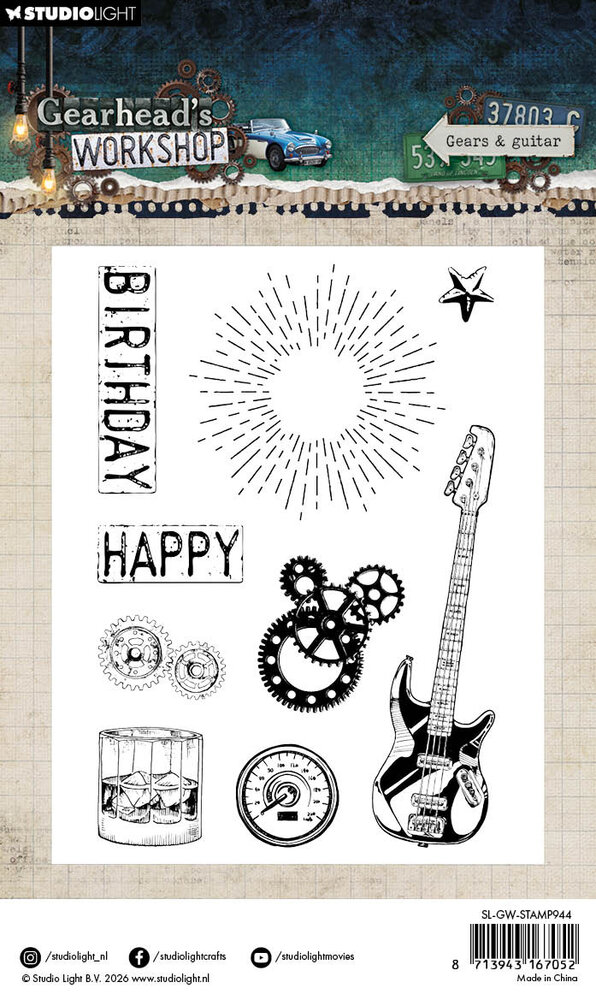 Studio Light Gearhead's Workshop Clear Stamps Gears & Guitar (SL-GW-STAMP944)