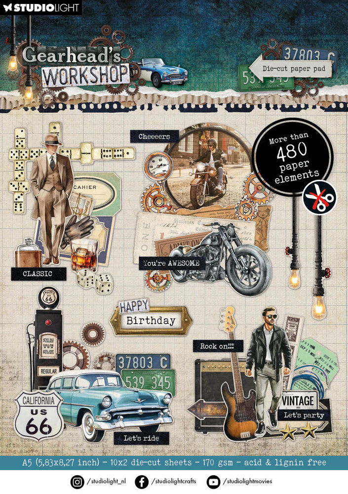Studio Light Gearhead's Workshop A5 Die-Cut Paper Pad Elements (SL-GW-DCPP469)