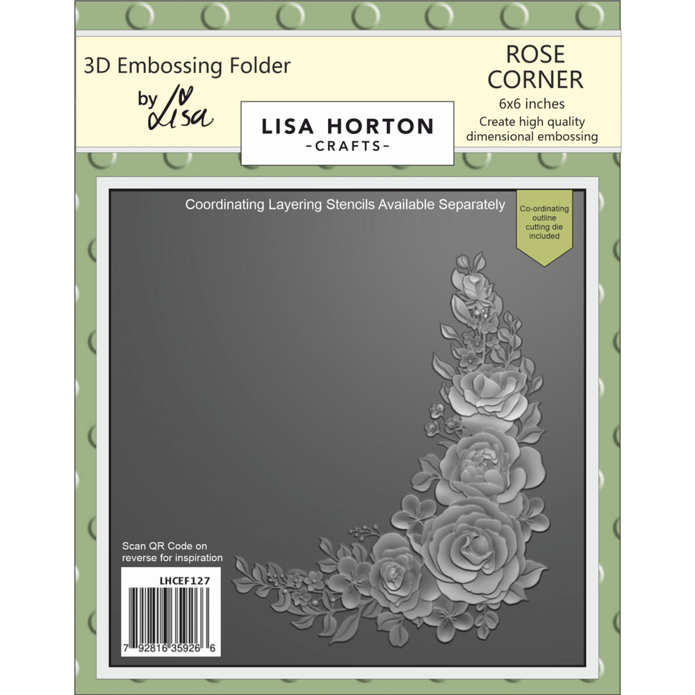 Lisa Horton Crafts Rose Corner 6x6 Inch 3D Embossing Folder with Die (LHCEF127)
