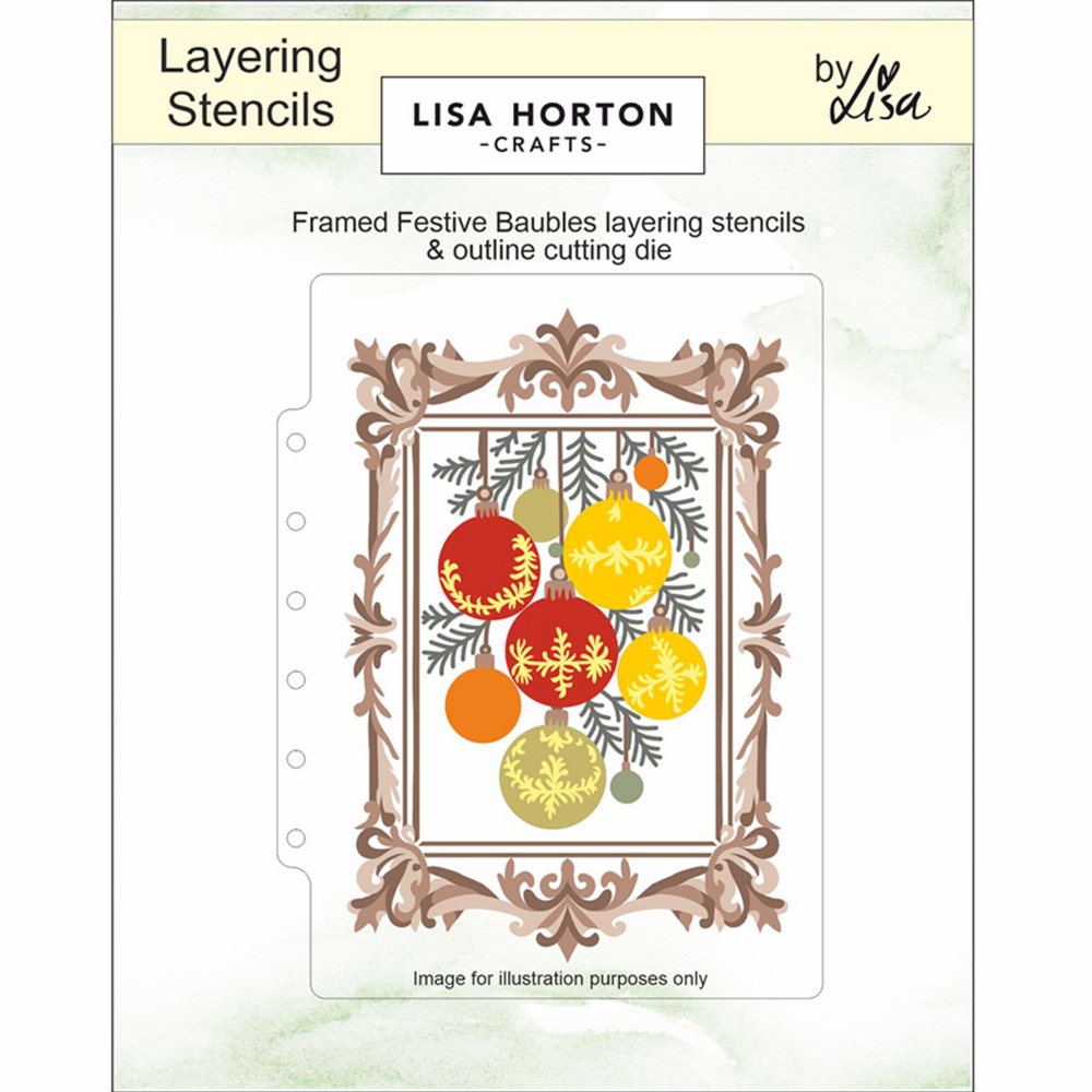 Lisa Horton Crafts Framed Festive Baubles 5x7 Inch Layering Stencils with Die (LHCAS205)