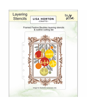 Lisa Horton Crafts Framed Festive Baubles 5x7 Inch Layering Stencils with Die (LHCAS205)